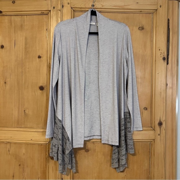 LOGO by Lori Goldstein Sweaters - LOGO by Lori Goldstein Women’s Cardigan with Asymmetrical Lace Trim Size M